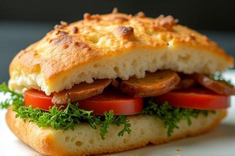 Gourmet focaccia sandwich slice